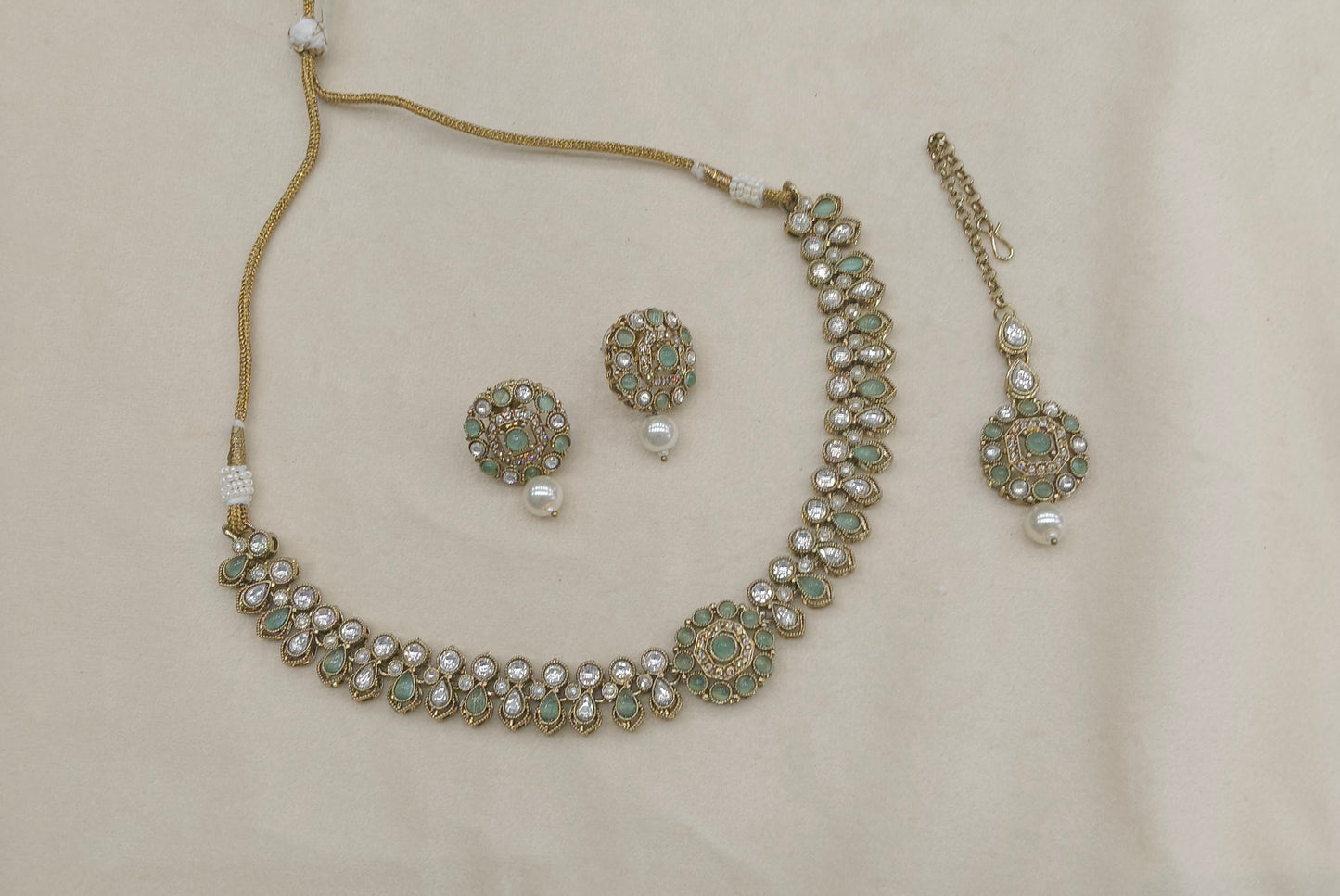 Antique Pista Moissanite kundan necklace Indian Jewellery Aya Wedding Sets