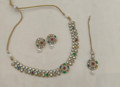 Antique Multicolor Moissanite kundan necklace Indian Jewellery Aya Wedding Sets