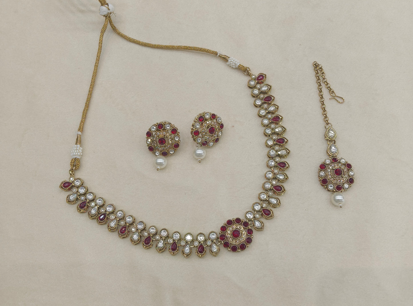 Antique Maroon Moissanite kundan necklace Indian Jewellery Aya Wedding Sets