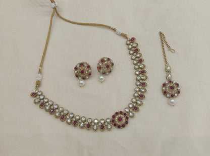 Antique Maroon Moissanite kundan necklace Indian Jewellery Aya Wedding Sets