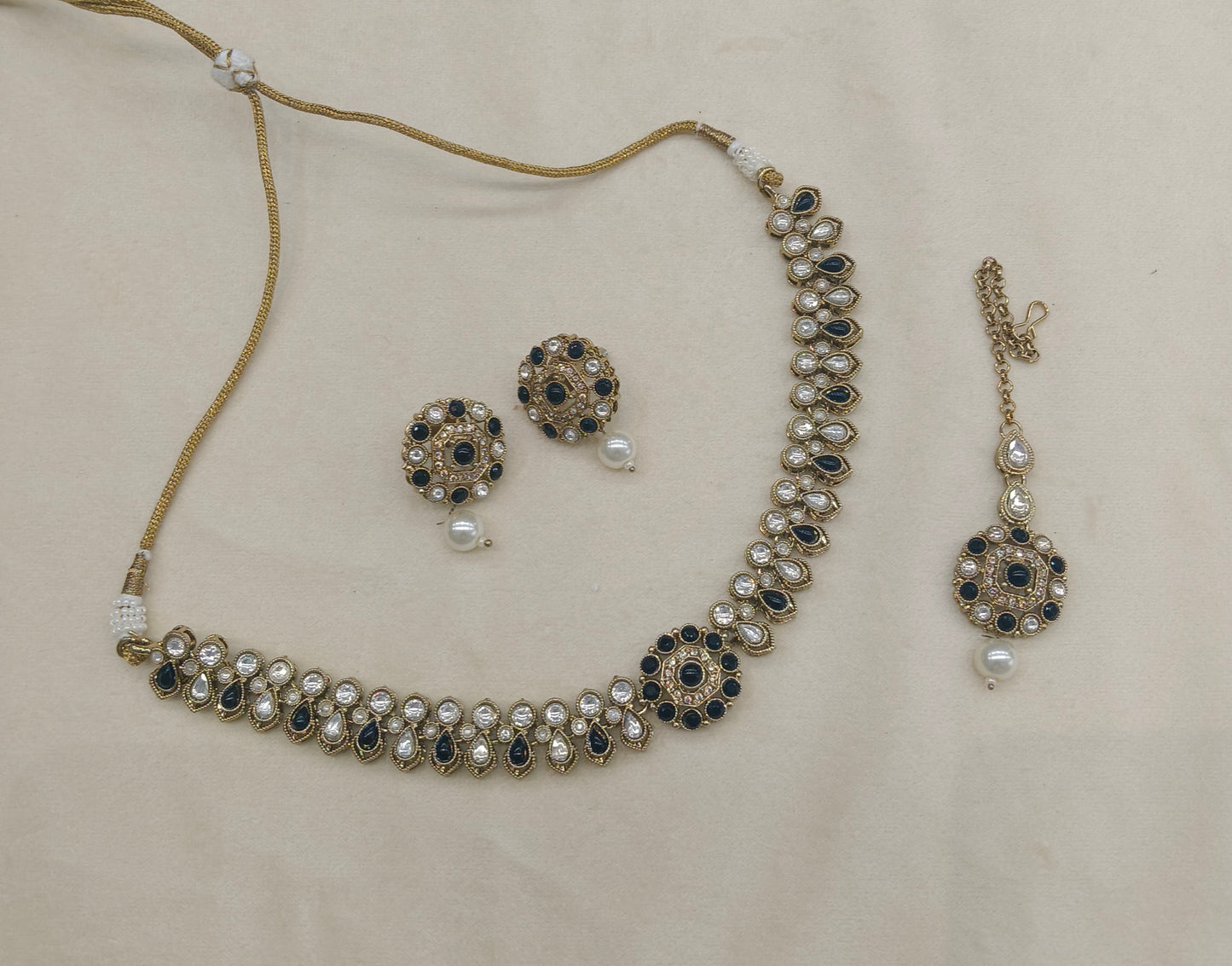 Antique Black Moissanite kundan necklace Indian Jewellery Aya Wedding Sets