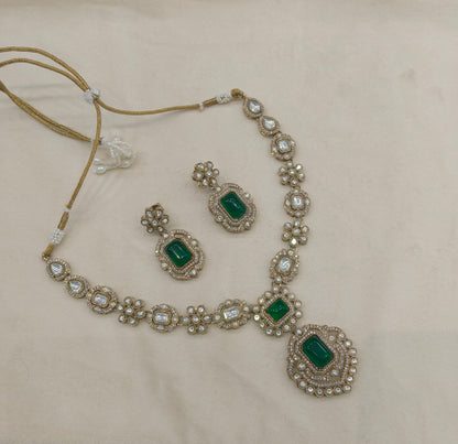 Antique Green Moissanite kundan necklace Indian Jewellery Hemu Wedding Sets