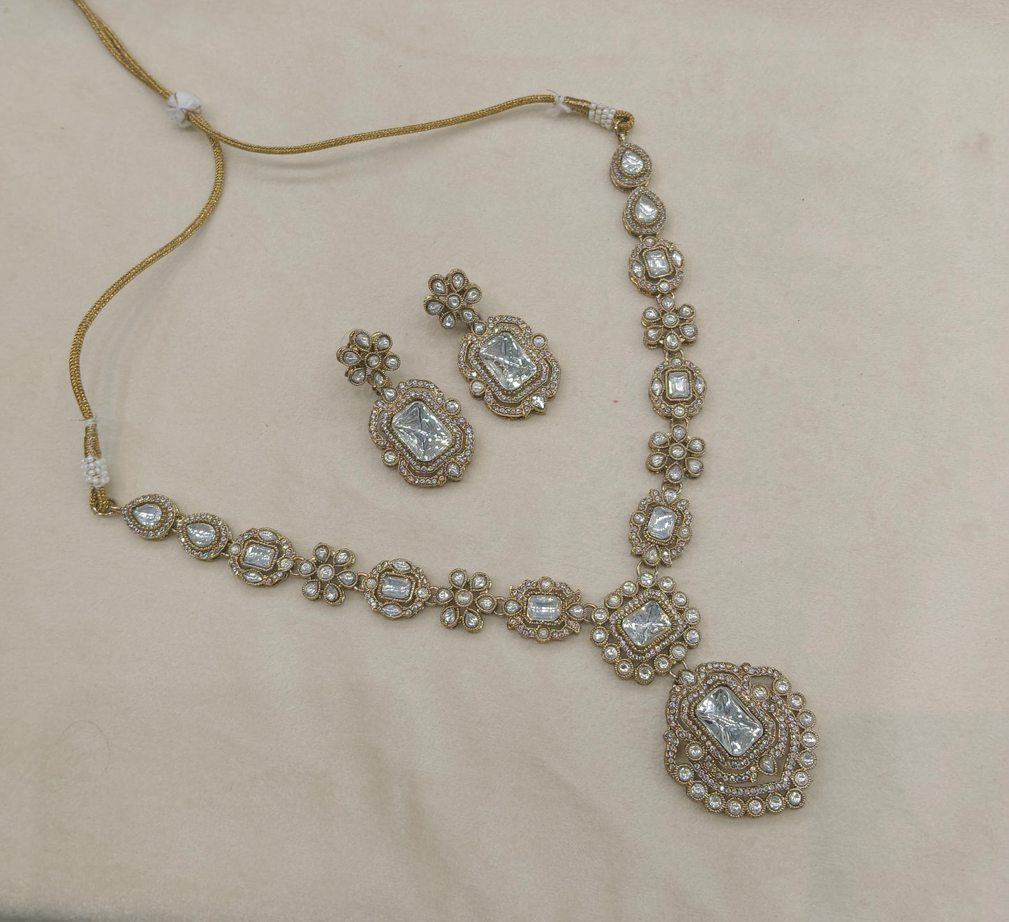 Antique Moissanite kundan necklace Indian Jewellery Hemu Wedding Sets