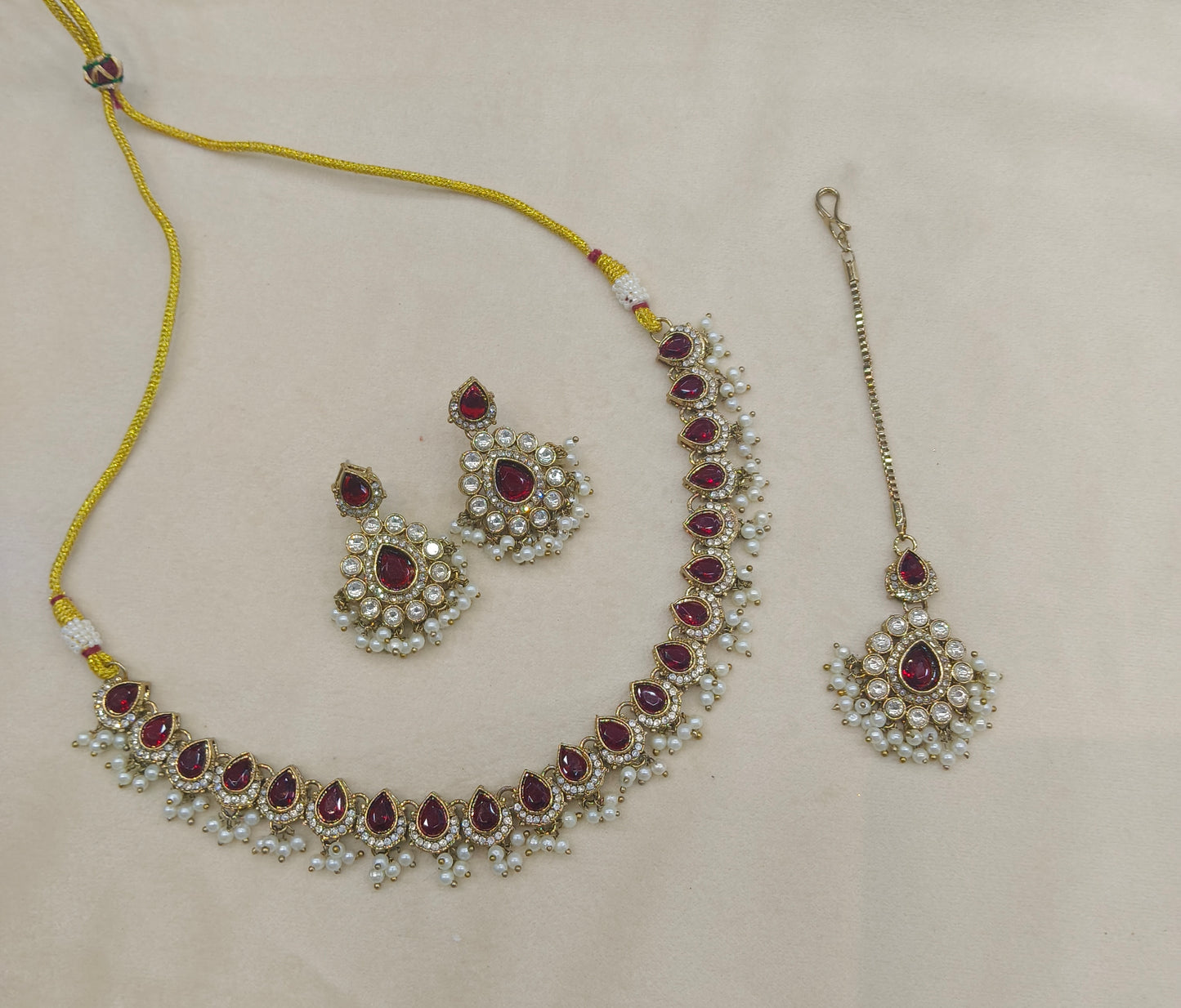 Antique Moissanite Maroon kundan necklace Indian Jewellery Semu Wedding Sets