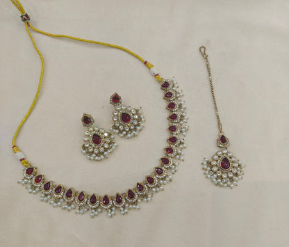 Antique Moissanite Maroon kundan necklace Indian Jewellery Semu Wedding Sets