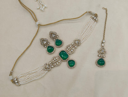 Antique Green Moissanite kundan choker Indian Jewellery Letin Wedding Set