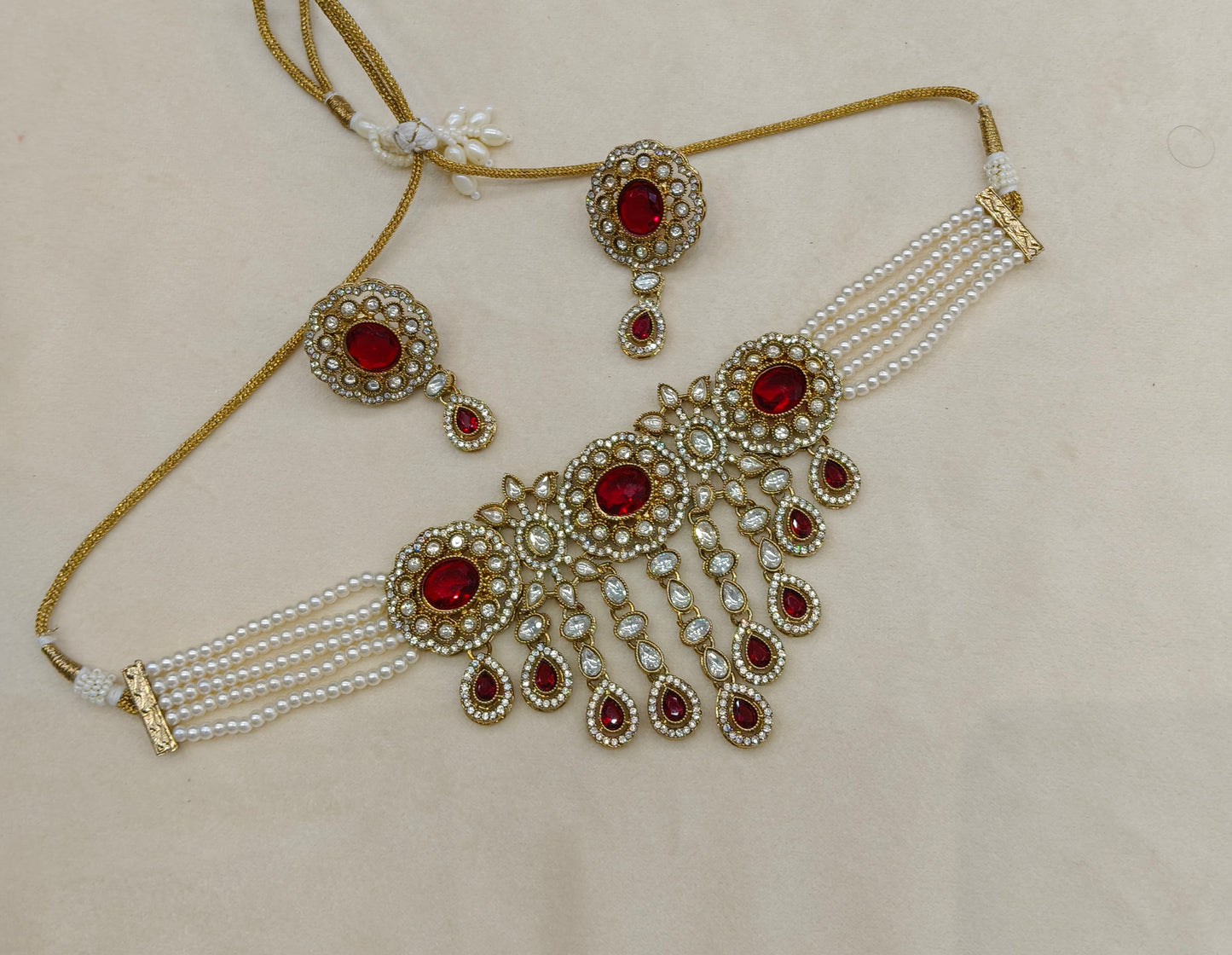 Antique Maroon Moissanite kundan choker Indian Jewellery Soza Wedding Set
