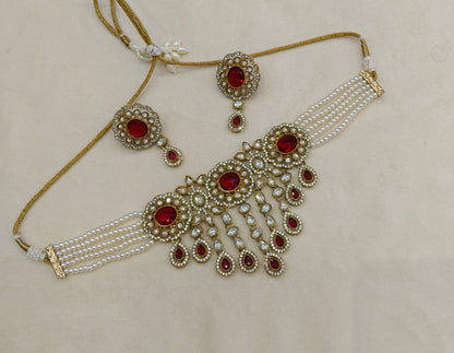 Antique Maroon Moissanite kundan choker Indian Jewellery Soza Wedding Set
