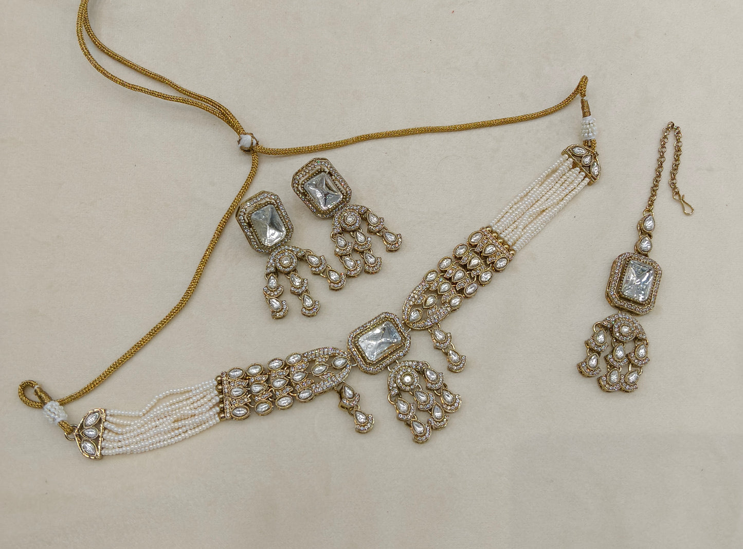 Antique Moissanite kundan choker Indian Jewellery Soza Wedding Set