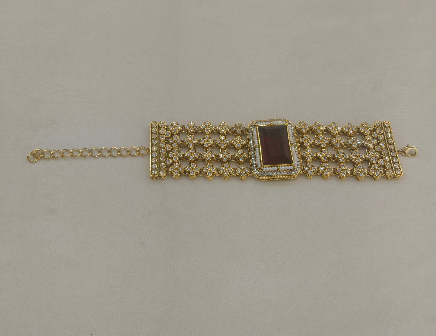Indian Maroon Kundan Hand Bracelets Junia Jewellery