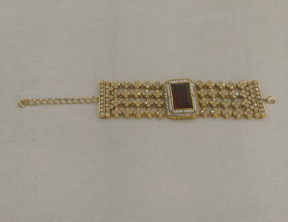 Indian Maroon Kundan Hand Bracelets Junia Jewellery