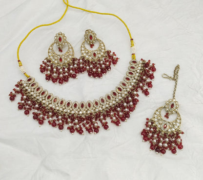 Antique Maroon Moissanite kundan necklace Indian Jewellery Muna Wedding Sets