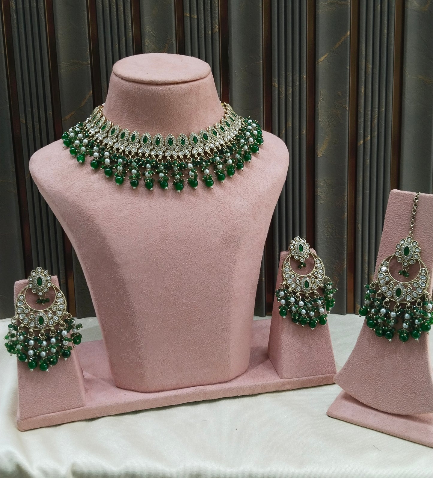 Antique Green Moissanite kundan necklace Indian Jewellery Muna Wedding Sets