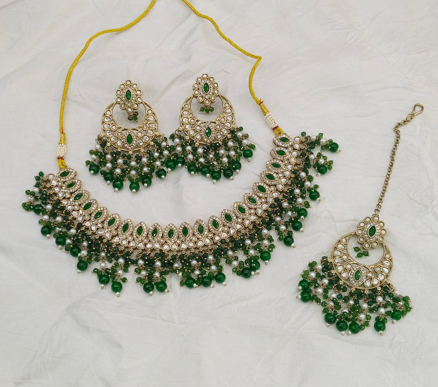 Antique Green Moissanite kundan necklace Indian Jewellery Muna Wedding Sets