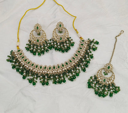 Antique Green Moissanite kundan necklace Indian Jewellery Muna Wedding Sets