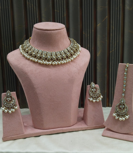 Antique Moissanite kundan necklace Indian Jewellery Mou Wedding Sets