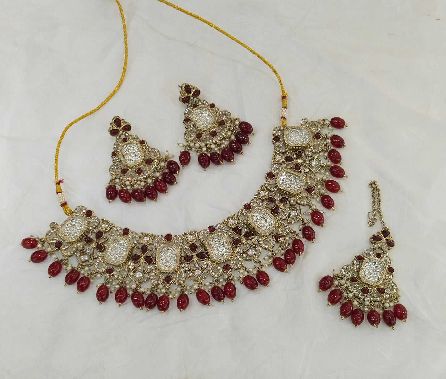 Antique Maroon Kundan necklace Set/ kundan Indian jewellery kundan Rony sets