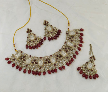 Antique Maroon Kundan necklace Set/ kundan Indian jewellery kundan Rony sets