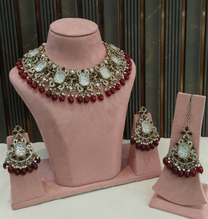 Antique Maroon Kundan necklace Set/ kundan Indian jewellery kundan Rony sets
