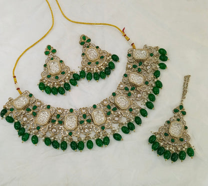 Antique Green Kundan necklace Set/ kundan Indian jewellery kundan Rony sets