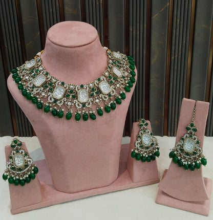Antique Green Kundan necklace Set/ kundan Indian jewellery kundan Rony sets