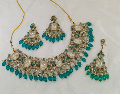 Antique Rama Green Kundan necklace Set/ kundan Indian jewellery kundan Rony sets