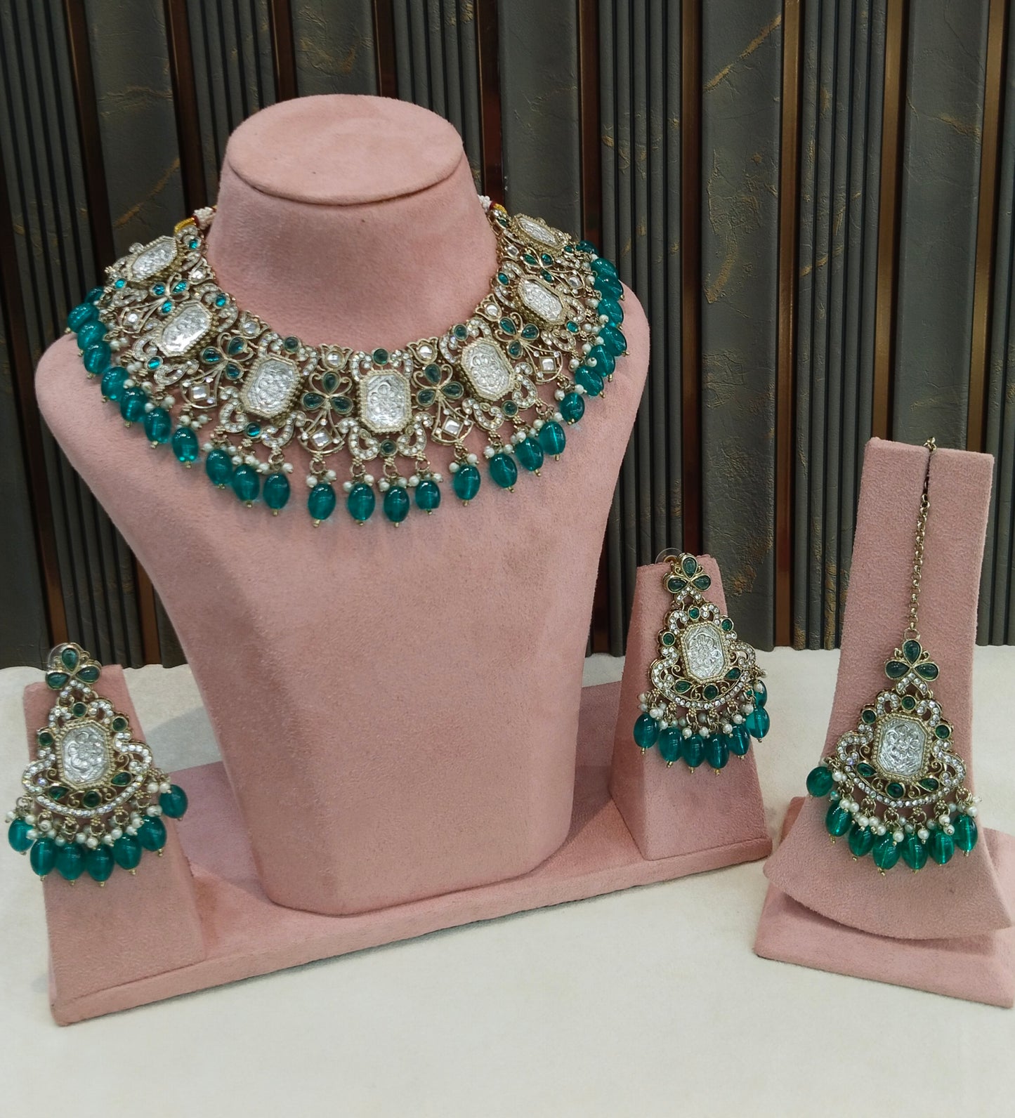 Antique Rama Green Kundan necklace Set/ kundan Indian jewellery kundan Rony sets