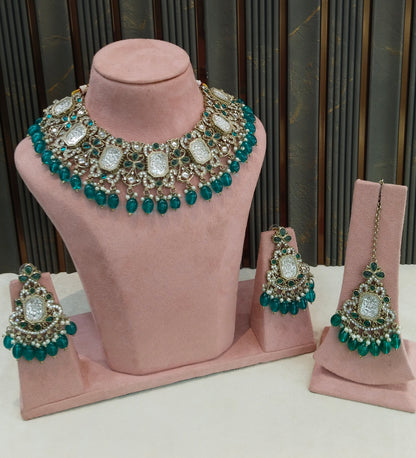Antique Rama Green Kundan necklace Set/ kundan Indian jewellery kundan Rony sets