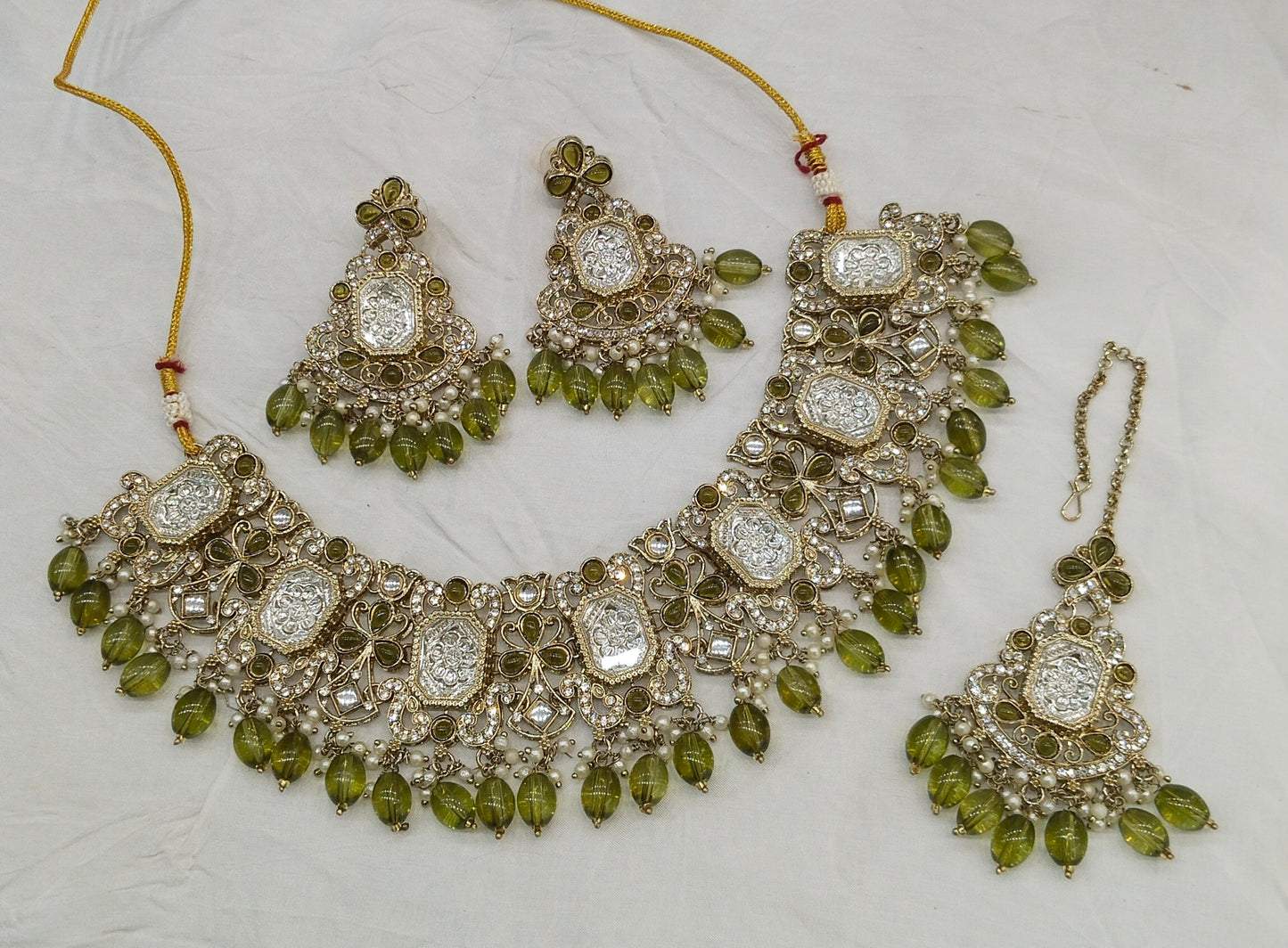 Antique Mehndi Kundan necklace Set/ kundan Indian jewellery kundan Rony sets