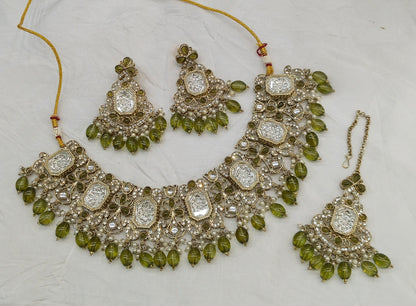 Antique Mehndi Kundan necklace Set/ kundan Indian jewellery kundan Rony sets