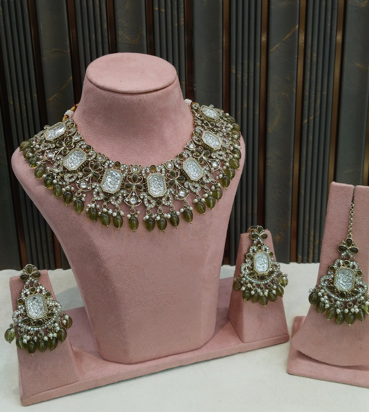Antique Mehndi Kundan necklace Set/ kundan Indian jewellery kundan Rony sets