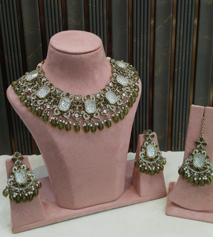 Antique Mehndi Kundan necklace Set/ kundan Indian jewellery kundan Rony sets