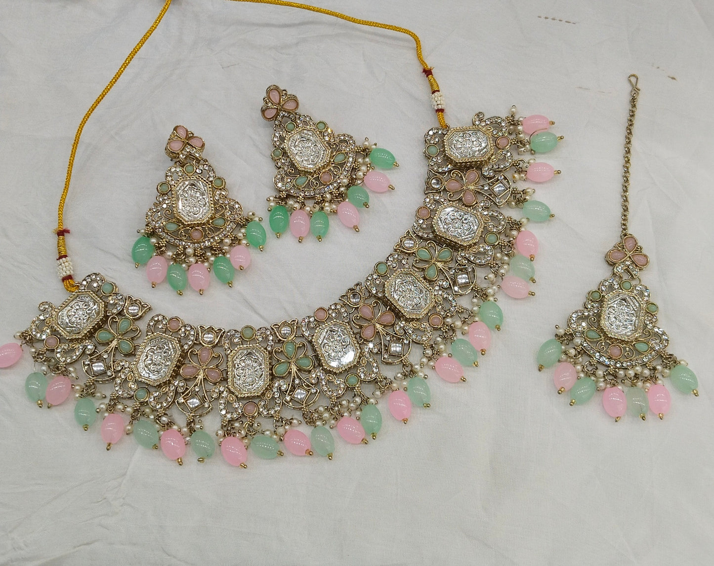 Antique Mint Pink Kundan necklace Set/ kundan Indian jewellery kundan Rony sets
