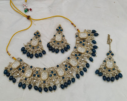 Antique Blue Kundan necklace Set/ kundan Indian jewellery kundan Rony sets