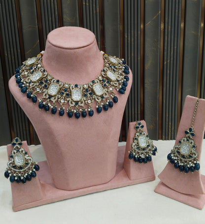 Antique Blue Kundan necklace Set/ kundan Indian jewellery kundan Rony sets