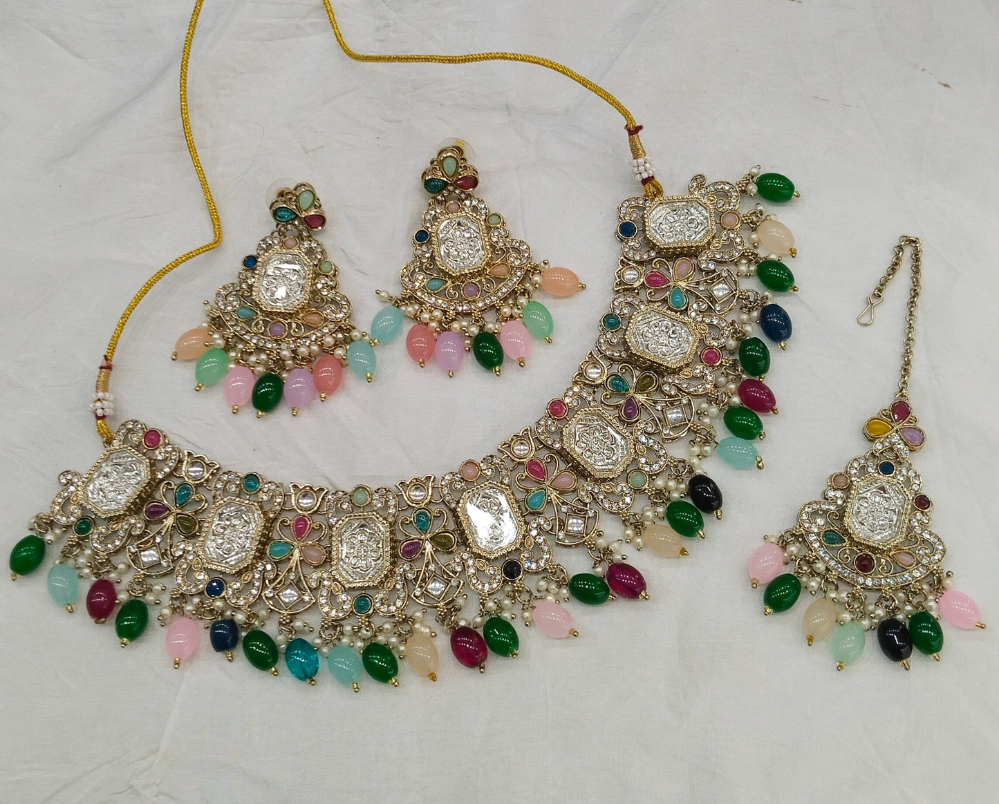 Antique Multicolor Kundan necklace Set/ kundan Indian jewellery kundan Rony sets