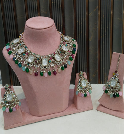 Antique Multicolor Kundan necklace Set/ kundan Indian jewellery kundan Rony sets
