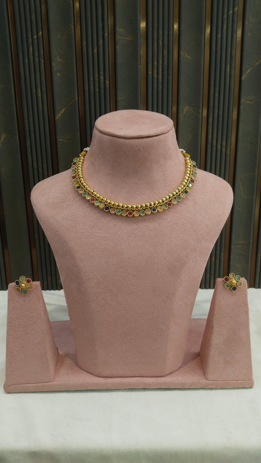 Gold Polki Multi Color Necklace Jewellery Mansi Set