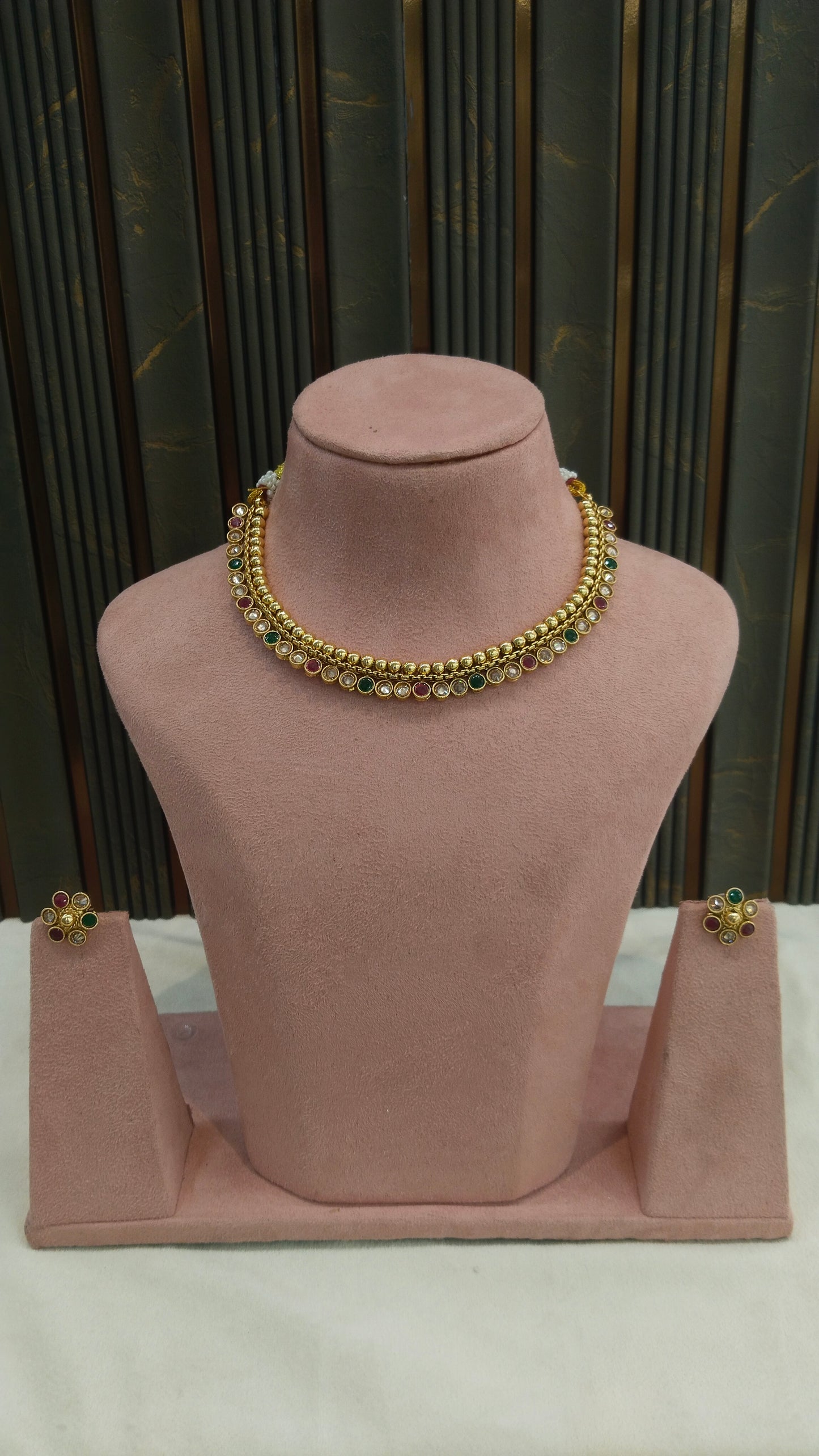 Gold Polki Ruby Green Necklace Jewellery Mansi Set