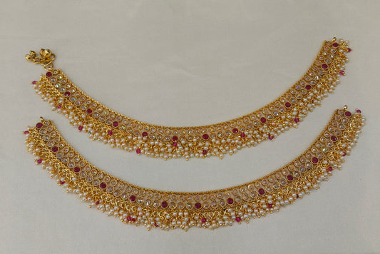 Gold Ruby Anklet Jhanjar Payal Heer Indian Jewellery