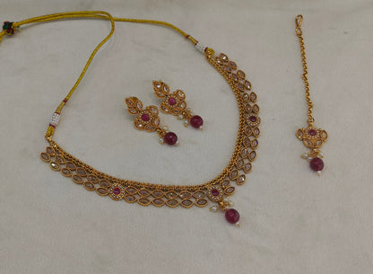 Gold Polki Ruby Necklace Jewellery Mansi Set