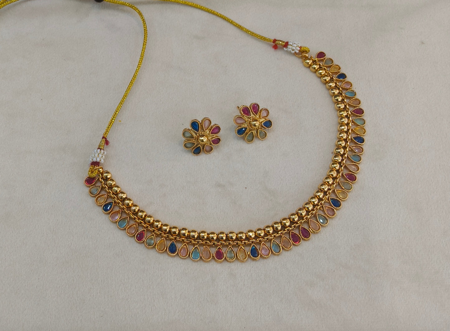 Gold Polki Multi Color Necklace Jewellery Mansi Set