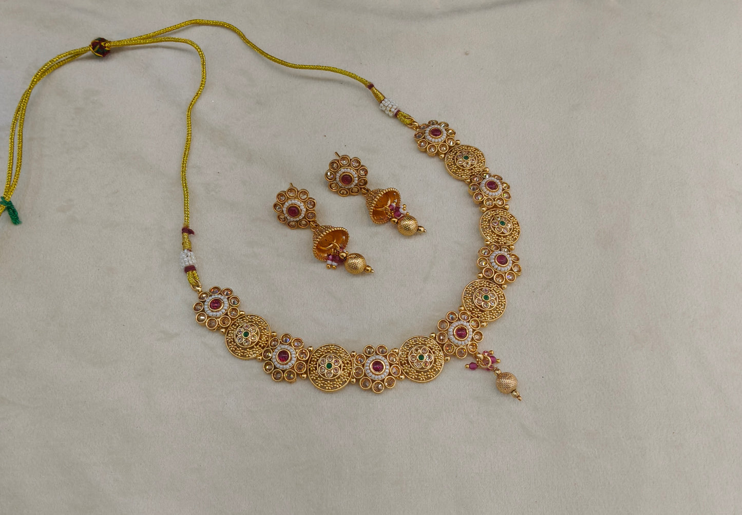 Gold Polki Ruby Green Necklace Jewellery Mansi Set