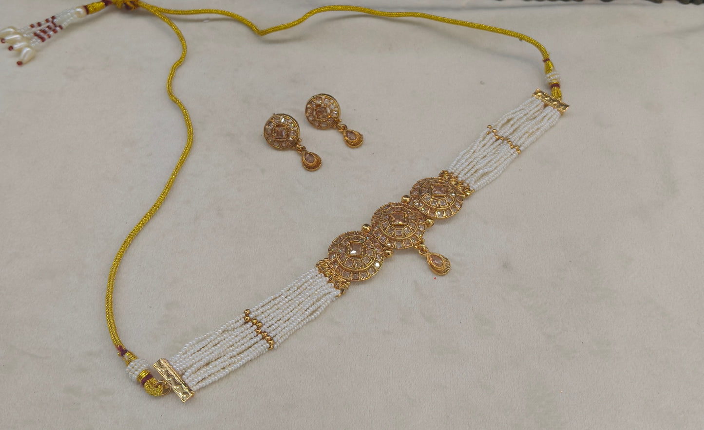 Gold Polki Choker Indian Jewellery Bini Set