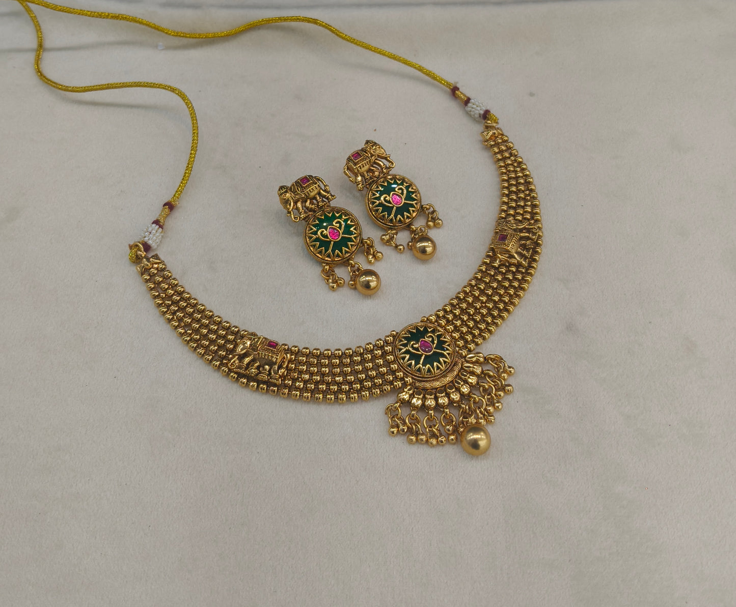 Gold Polki Ruby Sage Green Necklace Jewellery Mehram Set
