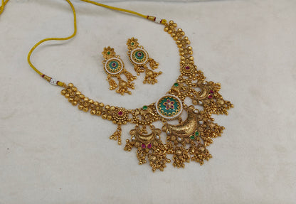 Gold Polki Ruby Sage Green Necklace Jewellery Mehram Set