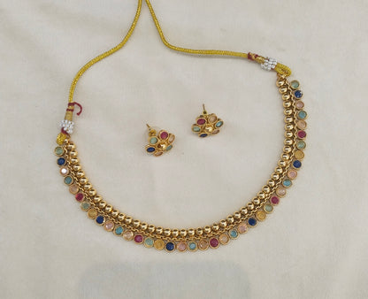 Gold Polki Multi Color Necklace Jewellery Mansi Set