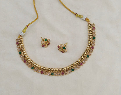 Gold Polki Ruby Green Necklace Jewellery Mansi Set