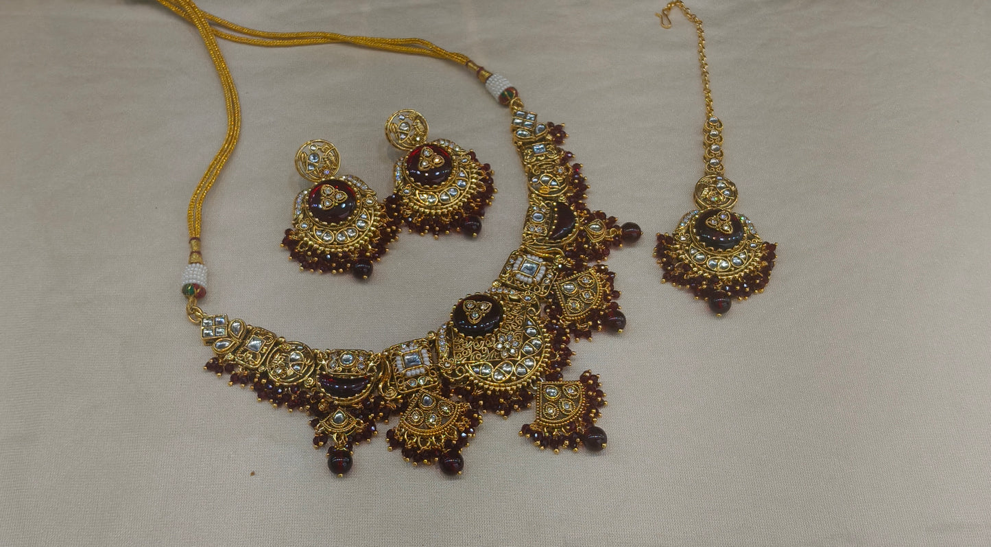 Maroon Kundan necklace Set/ kundan Indian jewellery kundan Sugam sets