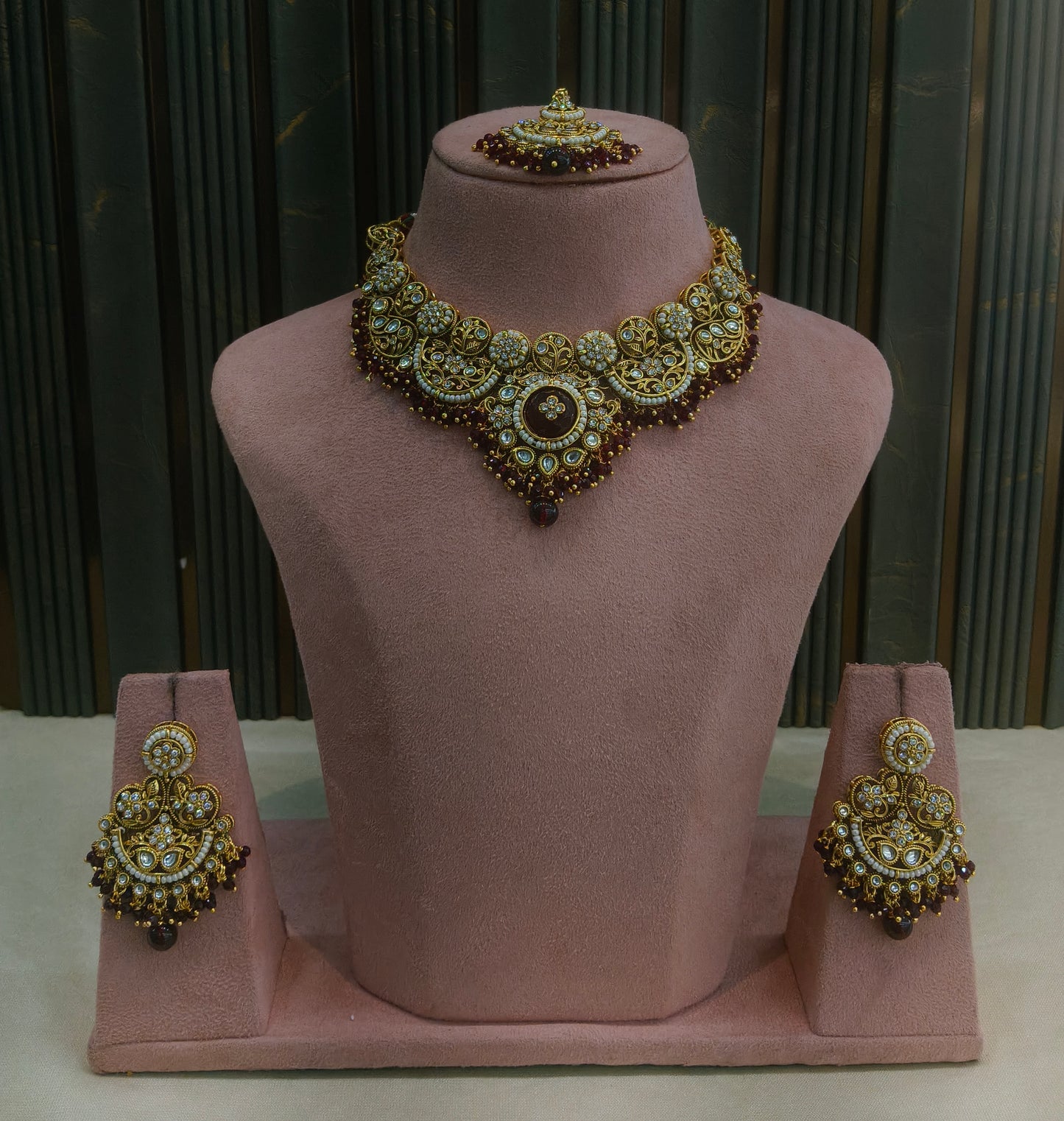 Maroon Kundan necklace Set/ kundan Indian jewellery kundan Amanat sets